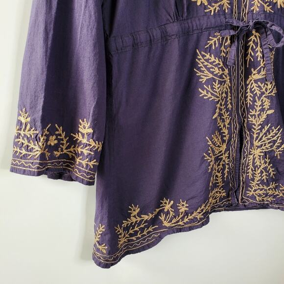 Monroe & Main Dark blue Embroidered drawstring Top lightweight Cotton Blouse - Picture 7 of 8